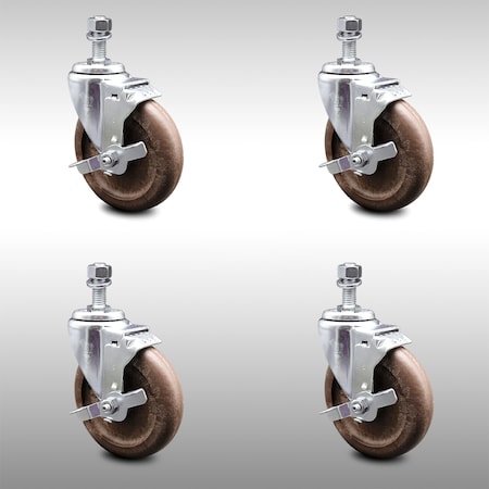 Service Caster 5 Inch SS High Temp Glass Filled Nylon 1/2 Inch Threaded Stem Caster Set Brake SCC SCC-SSTS20S514-GFNSHT-TLB-121315-4